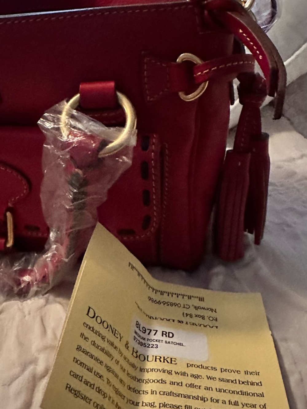 Dooney & Bourke Red florentine Leather Satchel with Tassel